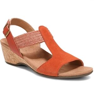 Vionic Kaytie Women's T-Strap Wedge Clay Leather Strappy Sandal Women's Size 8